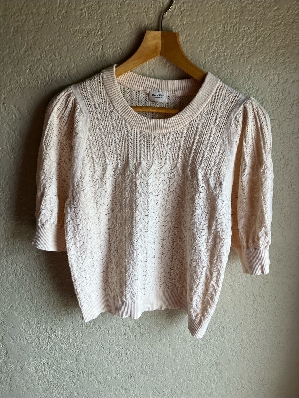Part Two Copenhagen Cream Pointelle Knit Puff Sleeve Sweater